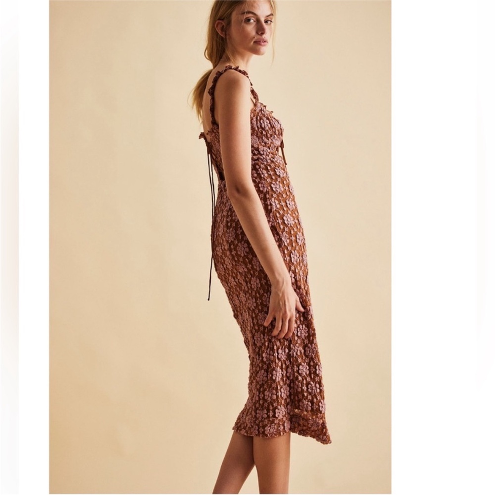 NWT Free People Lucinda Lace Midi Dress in Ginger Combo - Picture 6 of 11